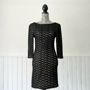 Diane von Furstenberg Sarita Acorn Black Lace Cocktail Dress Size S